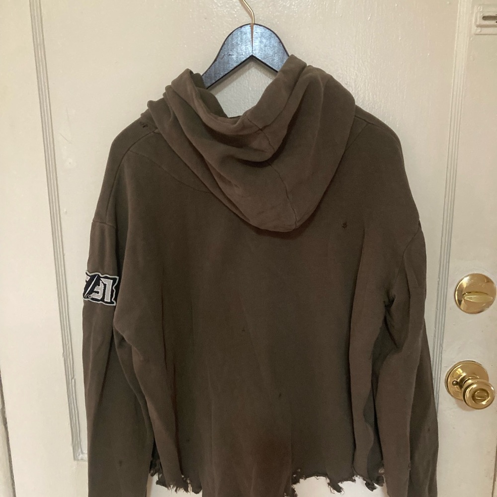 LF army green distressed hooded sweatshirt